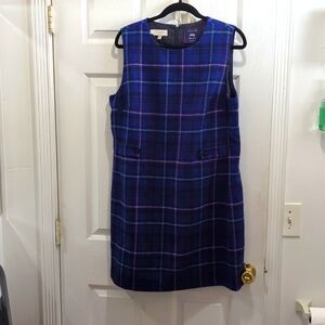 Hobbs of London Wool Plaid Sheath Dress Multi Size 12, lined crew neck